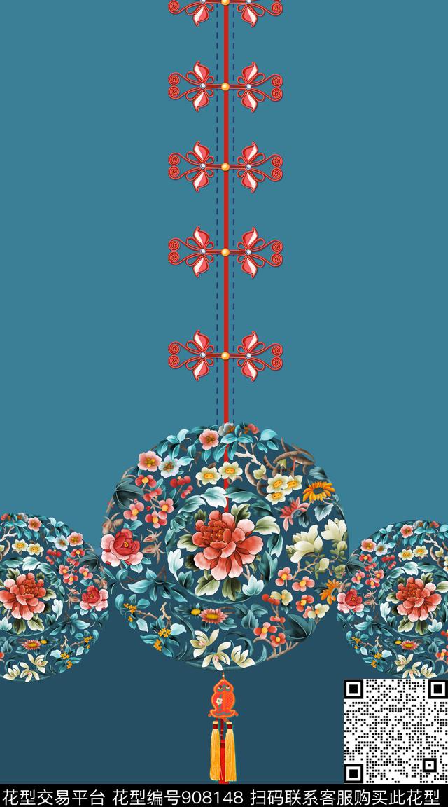 抽象花卉民族风数码印花华亿平台下载（图片编号: 908148） - 瓦栏（Walan）