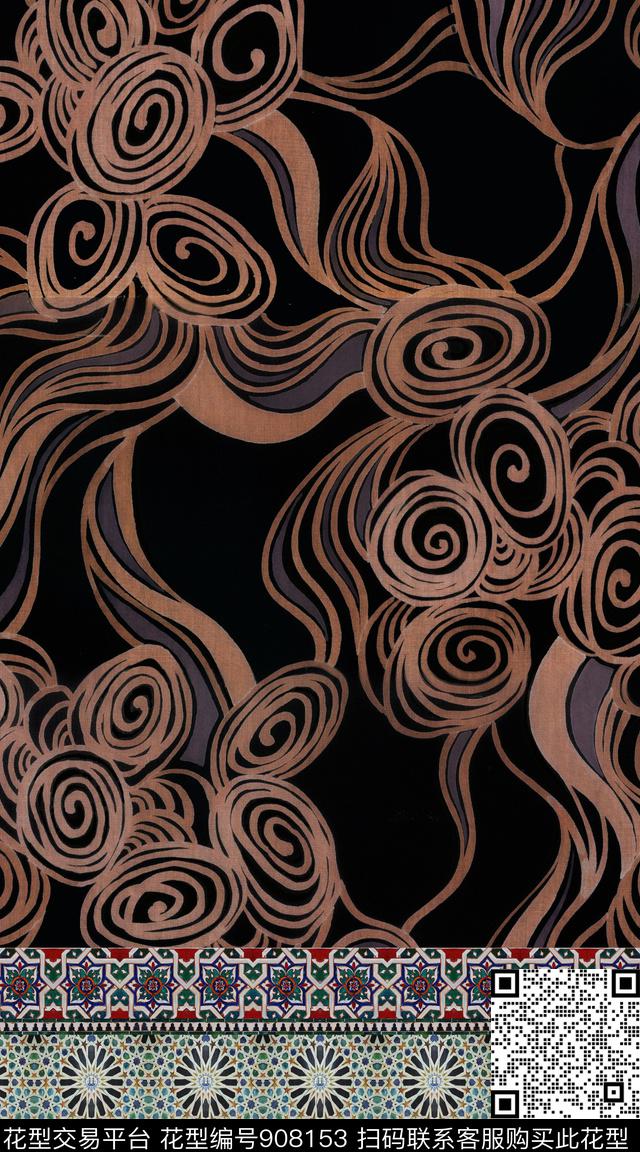 抽象花卉民族风数码印花华亿平台下载（图片编号: 908153） - 瓦栏（Walan）