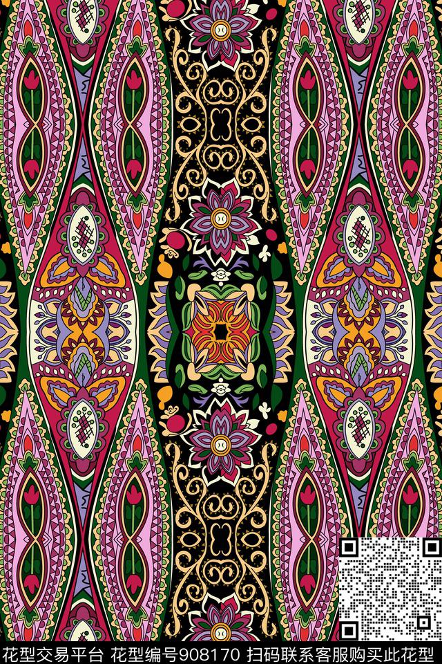 民族风佩斯利传统印花华亿平台下载（图片编号: 908170） - 瓦栏（Walan）