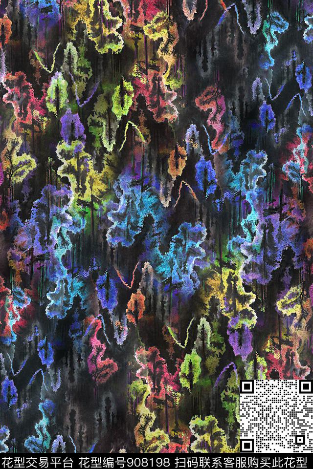 抽象炫彩树林数码印花华亿平台下载（图片编号: 908198） - 瓦栏（Walan）