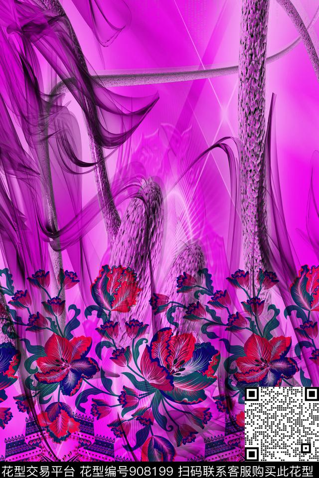 花卉植物定位花数码印花华亿平台下载（图片编号: 908199） - 瓦栏（Walan）