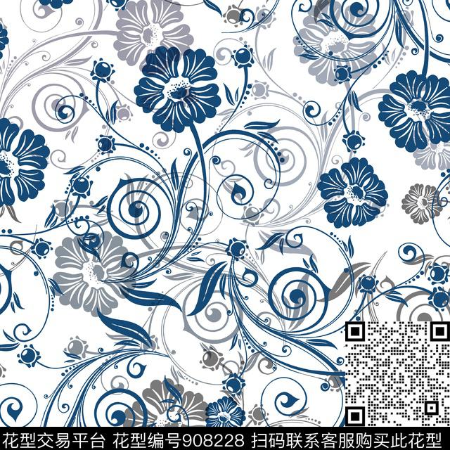 花卉线条画线条花卉传统印花华亿平台下载（图片编号: 908228） - 瓦栏（Walan）