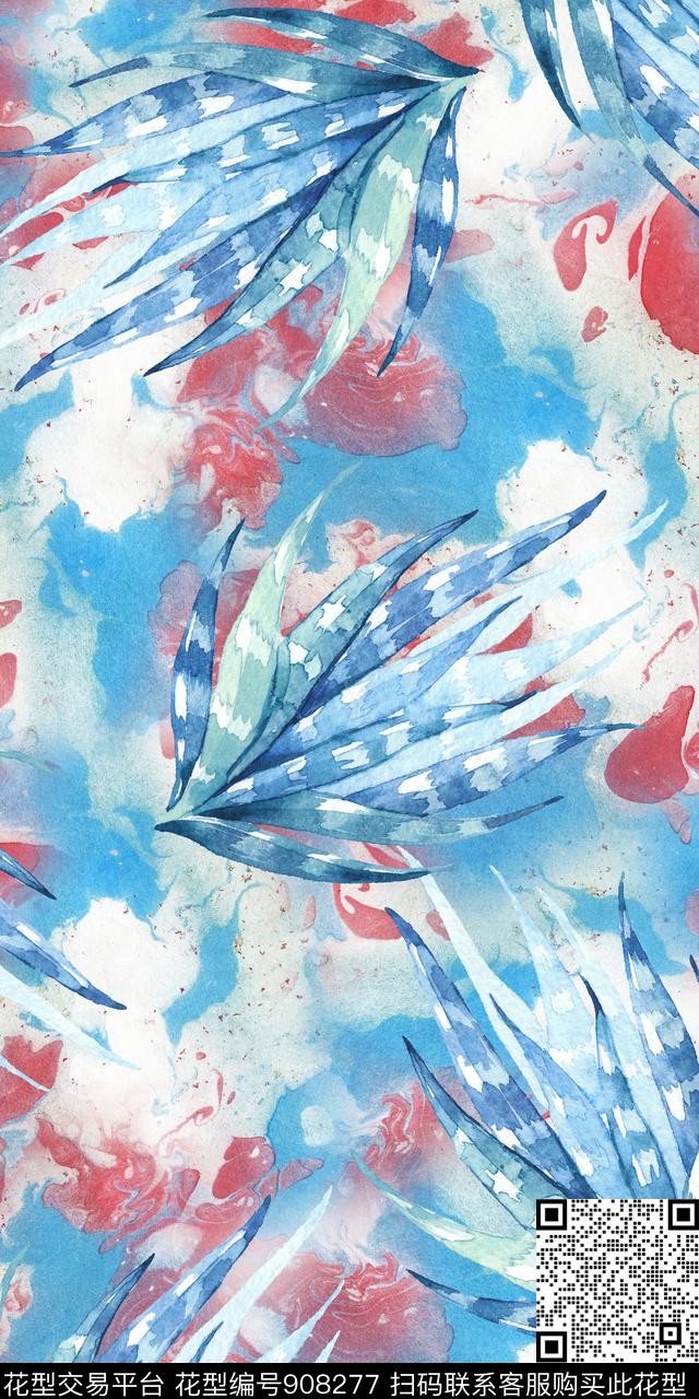 水彩花卉植物手绘花卉数码印花华亿平台下载（图片编号: 908277） - 瓦栏（Walan）