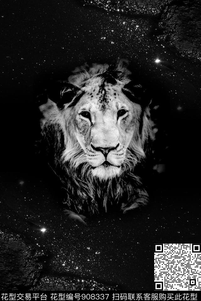 星空狮子动物数码印花华亿平台下载（图片编号: 908337） - 瓦栏（Walan）