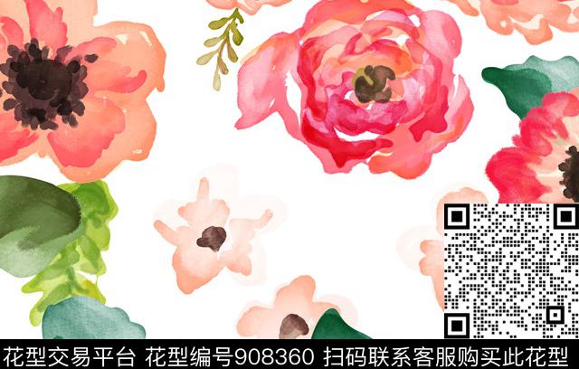 抽象花卉数码印花华亿平台下载（图片编号: 908360） - 瓦栏（Walan）