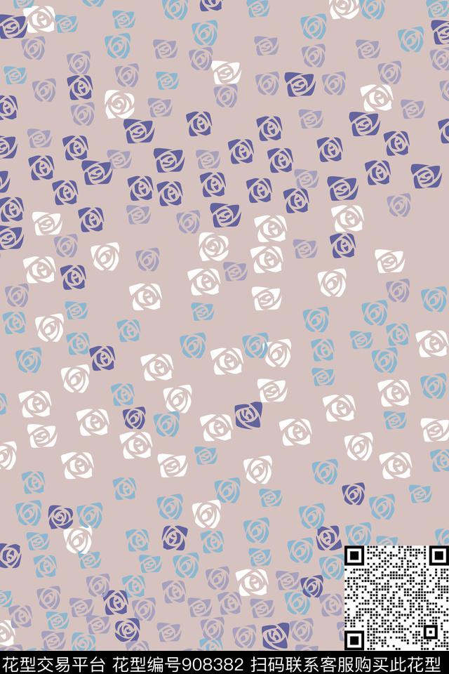 玫瑰花几何花卉淑女传统印花华亿平台下载（图片编号: 908382） - 瓦栏（Walan）