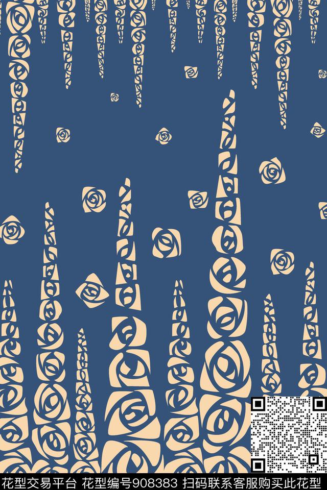 三角形几何花卉玫瑰花传统印花华亿平台下载（图片编号: 908383） - 瓦栏（Walan）