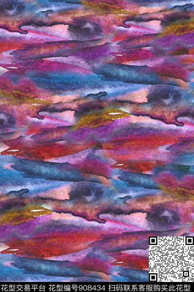 抽象水墨风数码印花华亿平台下载（图片编号: 908434） - 瓦栏（Walan）