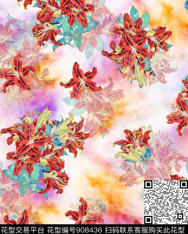 花卉百合数码华亿平台数码印花华亿平台下载（图片编号: 908436） - 瓦栏（Walan）
