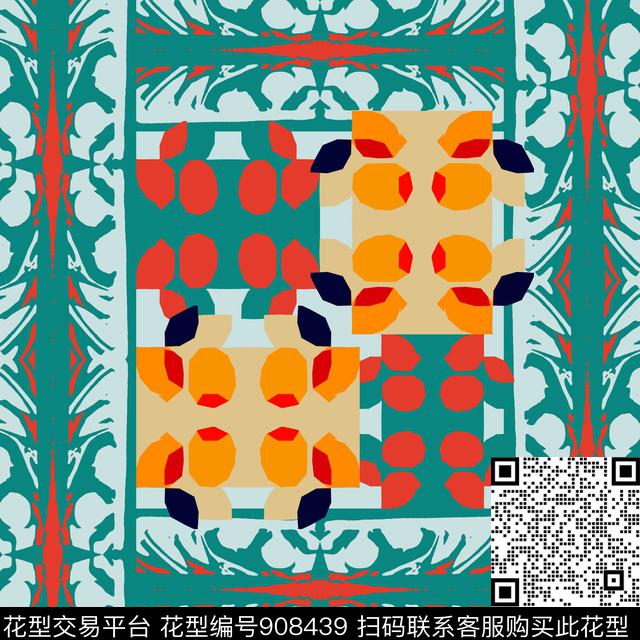 抽象几何定位花传统印花华亿平台下载（图片编号: 908439） - 瓦栏（Walan）