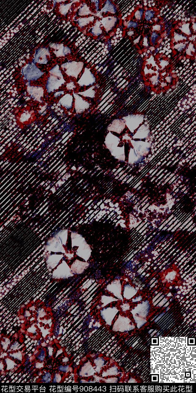 几何民族花卉肌理传统印花华亿平台下载（图片编号: 908443） - 瓦栏（Walan）