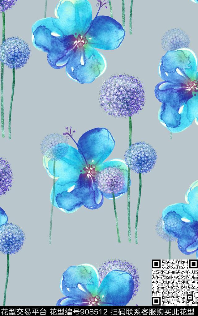 手绘花卉水彩花卉年轻女性数码印花华亿平台下载（图片编号: 908512） - 瓦栏（Walan）