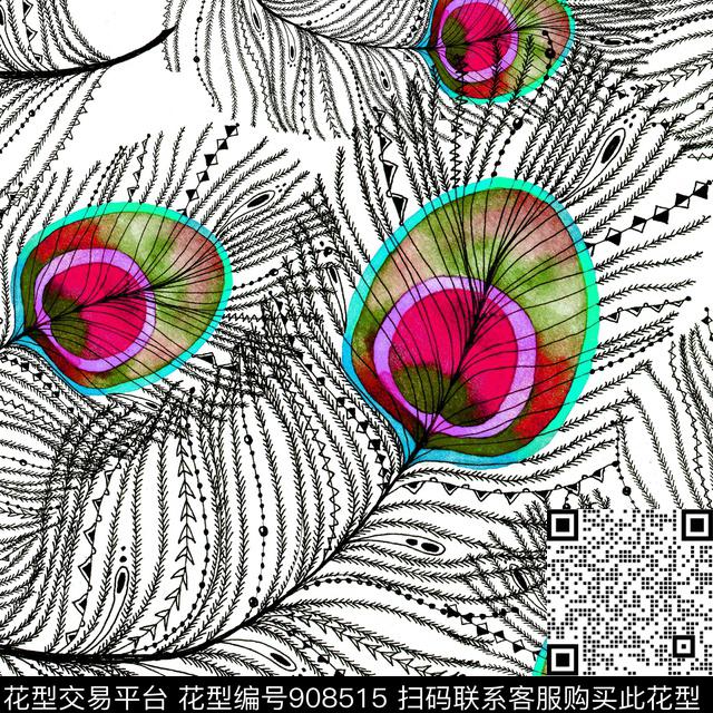 孔雀简约数码印花华亿平台下载（图片编号: 908515） - 瓦栏（Walan）