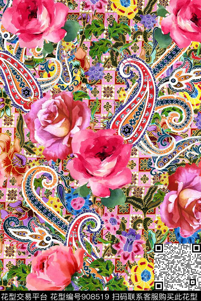 佩斯利民族风数码印花华亿平台下载（图片编号: 908519） - 瓦栏（Walan）