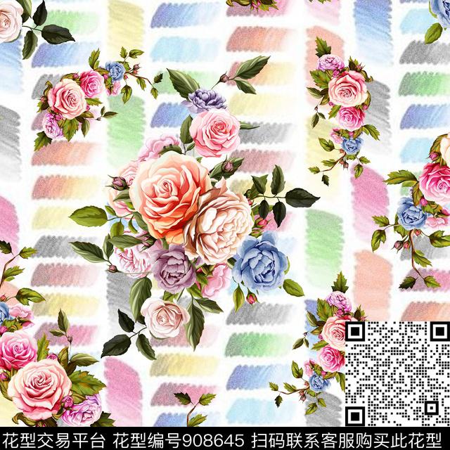 花卉玫瑰花大牌风传统印花华亿平台下载（图片编号: 908645） - 瓦栏（Walan）