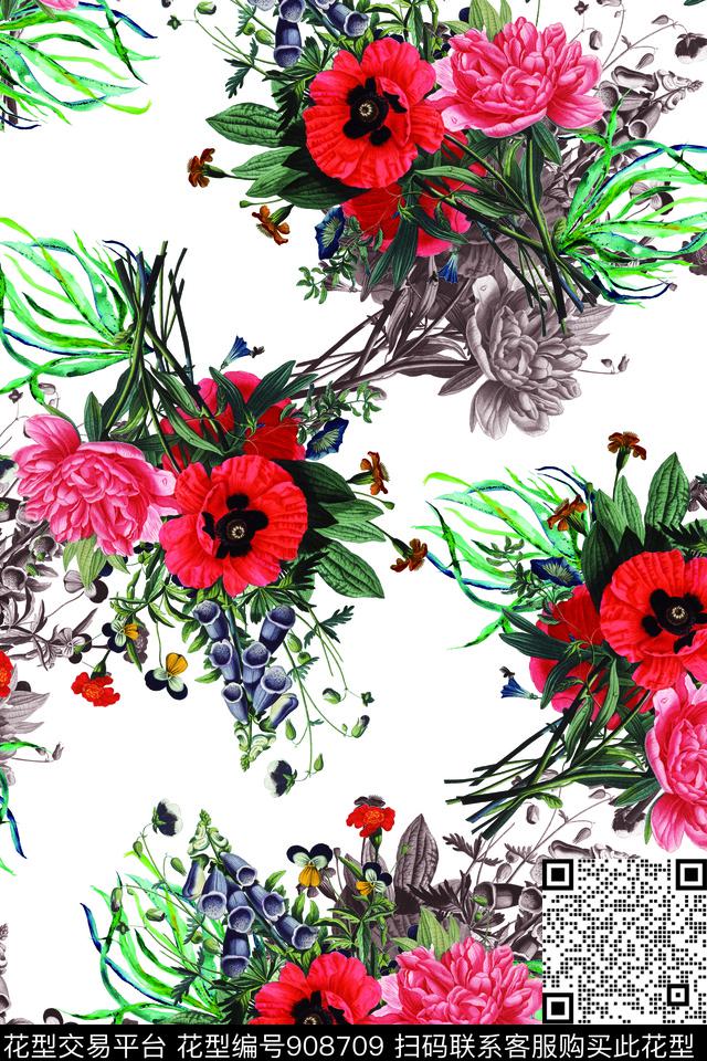 花卉月季花小碎花数码印花华亿平台下载（图片编号: 908709） - 瓦栏（Walan）