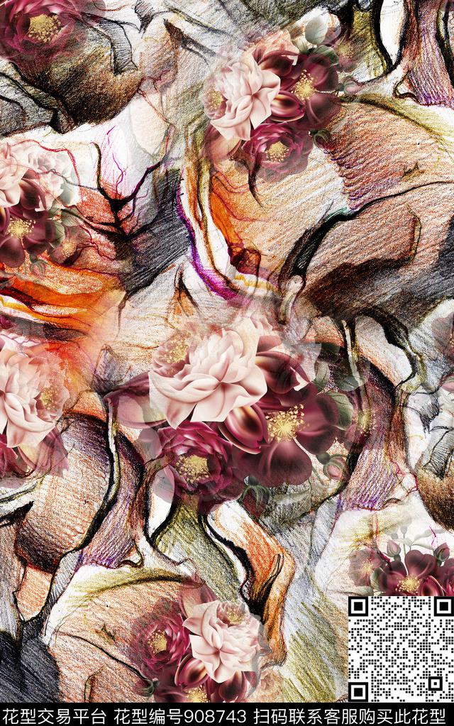 抽象民族风中老年数码印花华亿平台下载（图片编号: 908743） - 瓦栏（Walan）