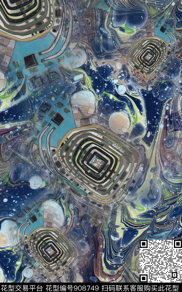 抽象民族风数码印花华亿平台下载（图片编号: 908749） - 瓦栏（Walan）