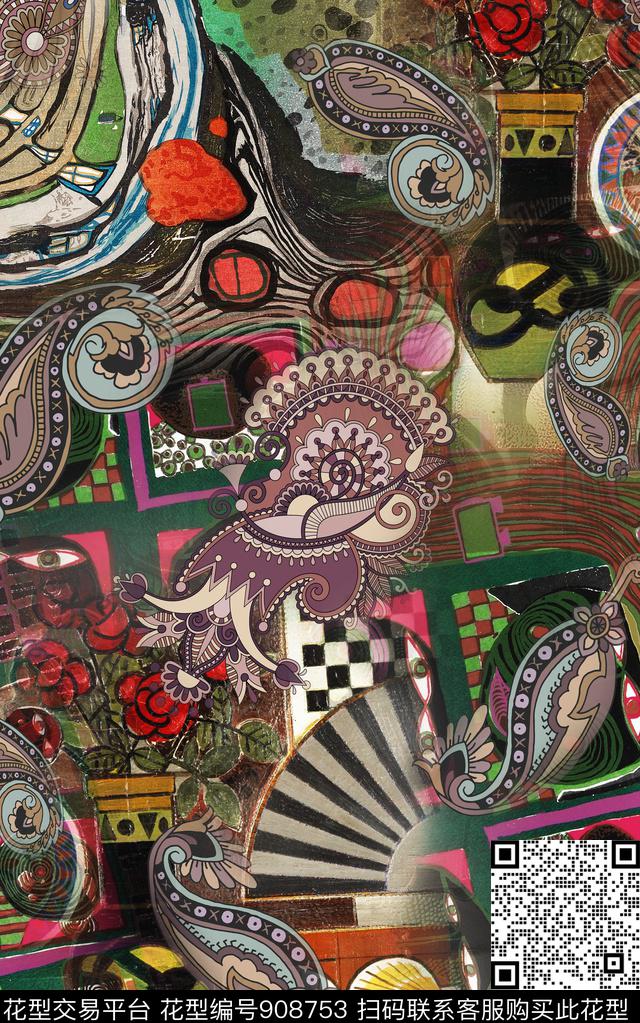 抽象民族风纹理数码印花华亿平台下载（图片编号: 908753） - 瓦栏（Walan）
