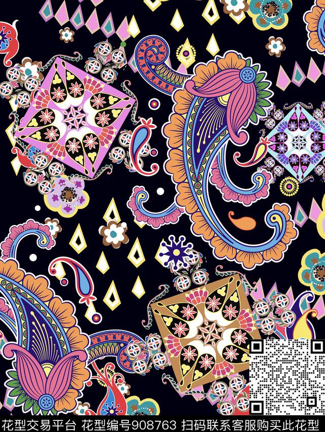 中老年抽象几何数码印花华亿平台下载（图片编号: 908763） - 瓦栏（Walan）