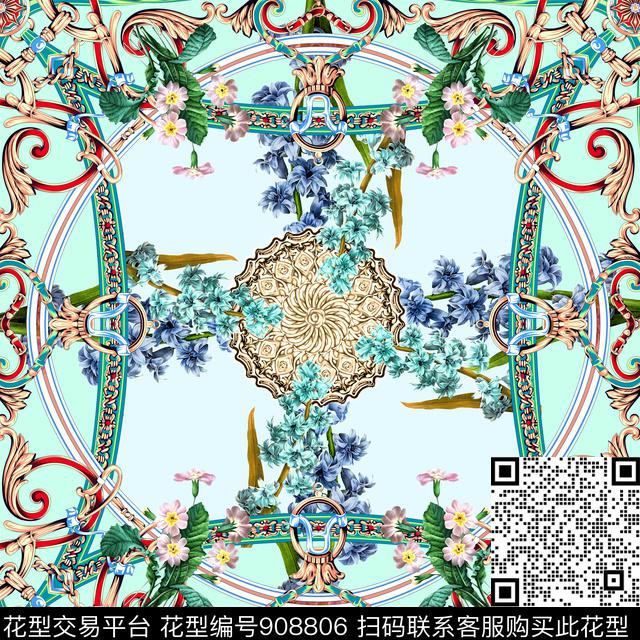 围巾绿植树叶大牌风传统印花华亿平台下载（图片编号: 908806） - 瓦栏（Walan）