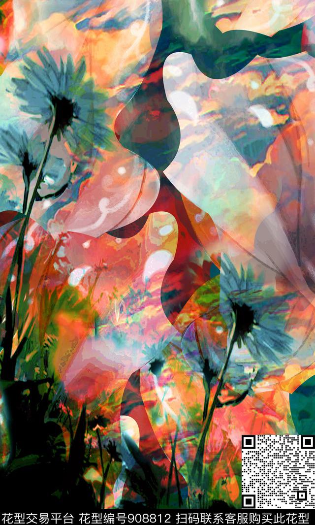 秋冬华亿平台数码华亿平台抽象花卉数码印花华亿平台下载（图片编号: 908812） - 瓦栏（Walan）