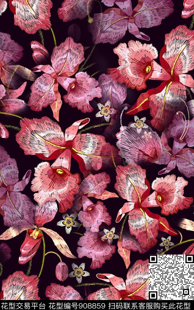 花卉绣花华亿平台数码印花华亿平台下载（图片编号: 908859） - 瓦栏（Walan）