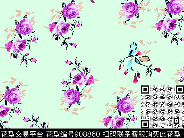 数码华亿平台花卉玫瑰花数码印花华亿平台下载（图片编号: 908860） - 瓦栏（Walan）