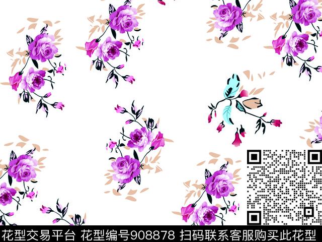 数码华亿平台花卉玫瑰花数码印花华亿平台下载（图片编号: 908878） - 瓦栏（Walan）
