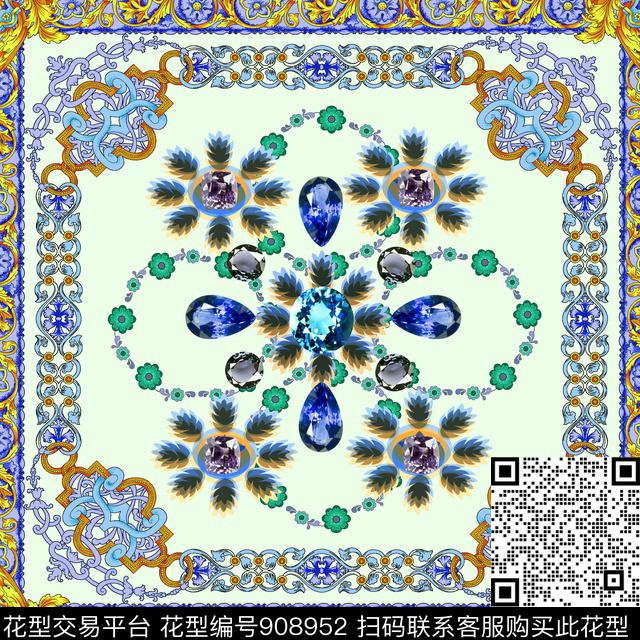 大牌风古典花纹方巾数码印花华亿平台下载（图片编号: 908952） - 瓦栏（Walan）