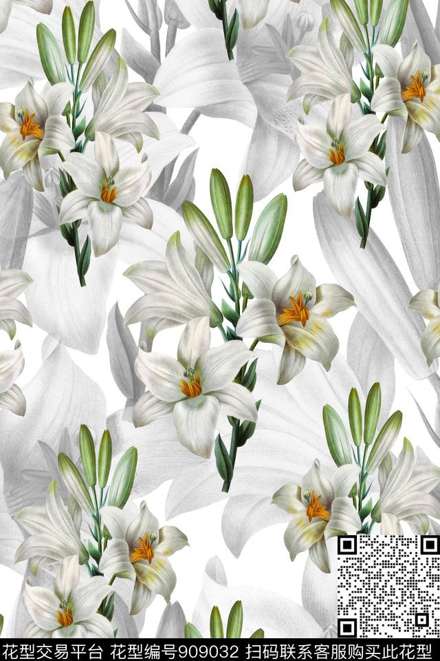 鲜花花卉植物数码印花华亿平台下载（图片编号: 909032） - 瓦栏（Walan）