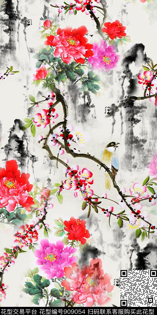 中国风水墨风数码印花华亿平台下载（图片编号: 909054） - 瓦栏（Walan）