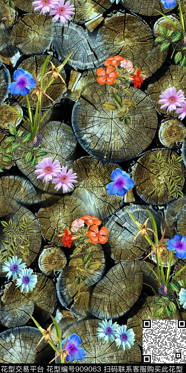 木纹数码华亿平台花卉数码印花华亿平台下载（图片编号: 909063） - 瓦栏（Walan）