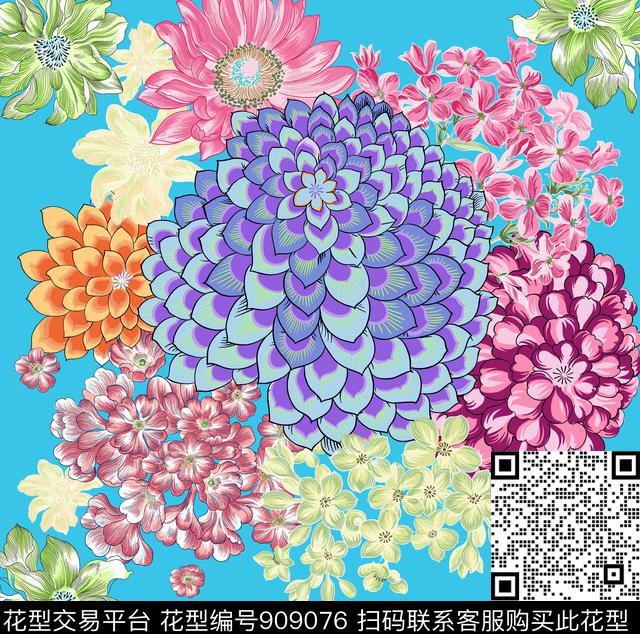 风格化花卉素雅传统华亿平台数码印花华亿平台下载（图片编号: 909076） - 瓦栏（Walan）