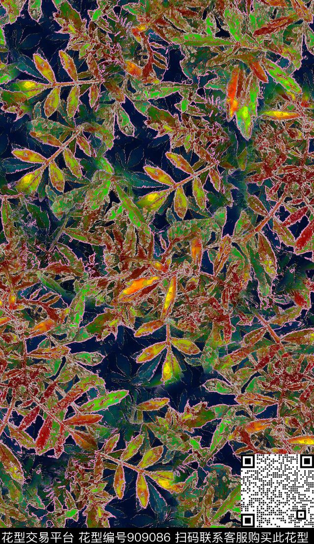 绿植树叶数码印花华亿平台下载（图片编号: 909086） - 瓦栏（Walan）