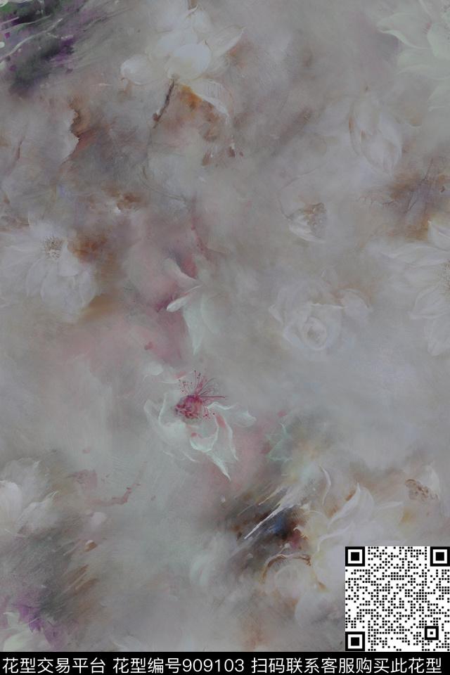 荷花抽象荷花油画华亿平台数码印花华亿平台下载（图片编号: 909103） - 瓦栏（Walan）