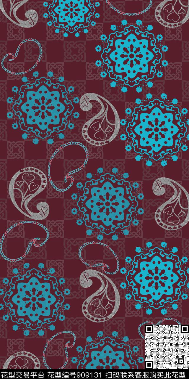 民族风佩斯利丝巾围巾秀场传统印花华亿平台下载（图片编号: 909131） - 瓦栏（Walan）
