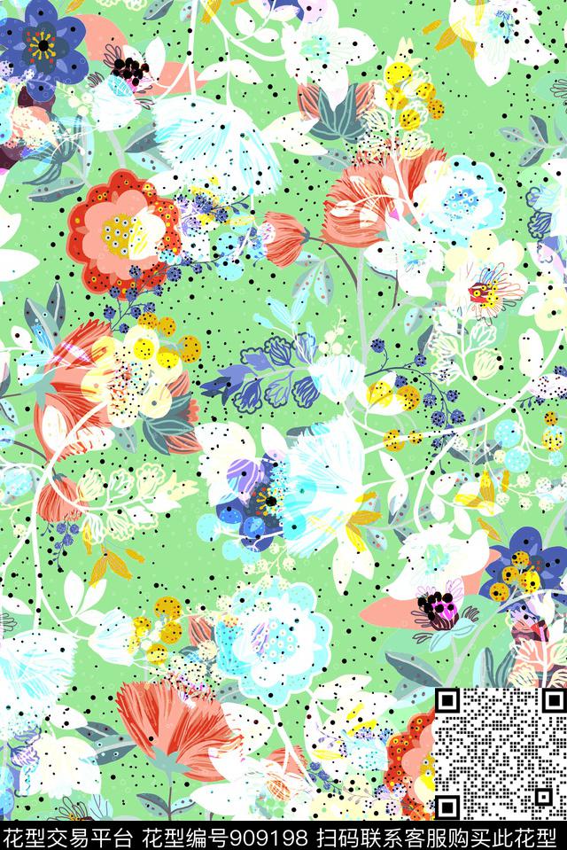 花卉繁星碎花年轻女性数码印花华亿平台下载（图片编号: 909198） - 瓦栏（Walan）