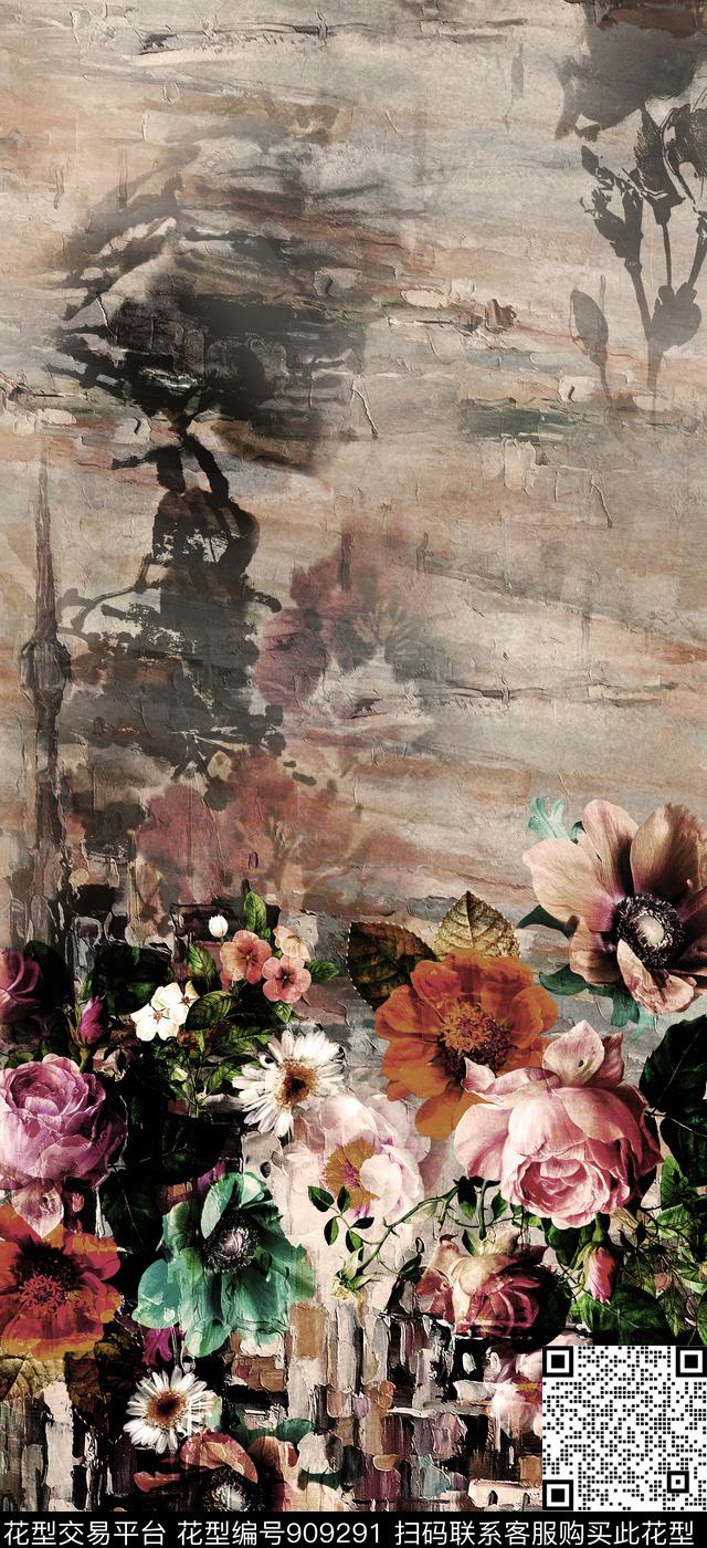 复古数码华亿平台彩底花卉数码印花华亿平台下载（图片编号: 909291） - 瓦栏（Walan）