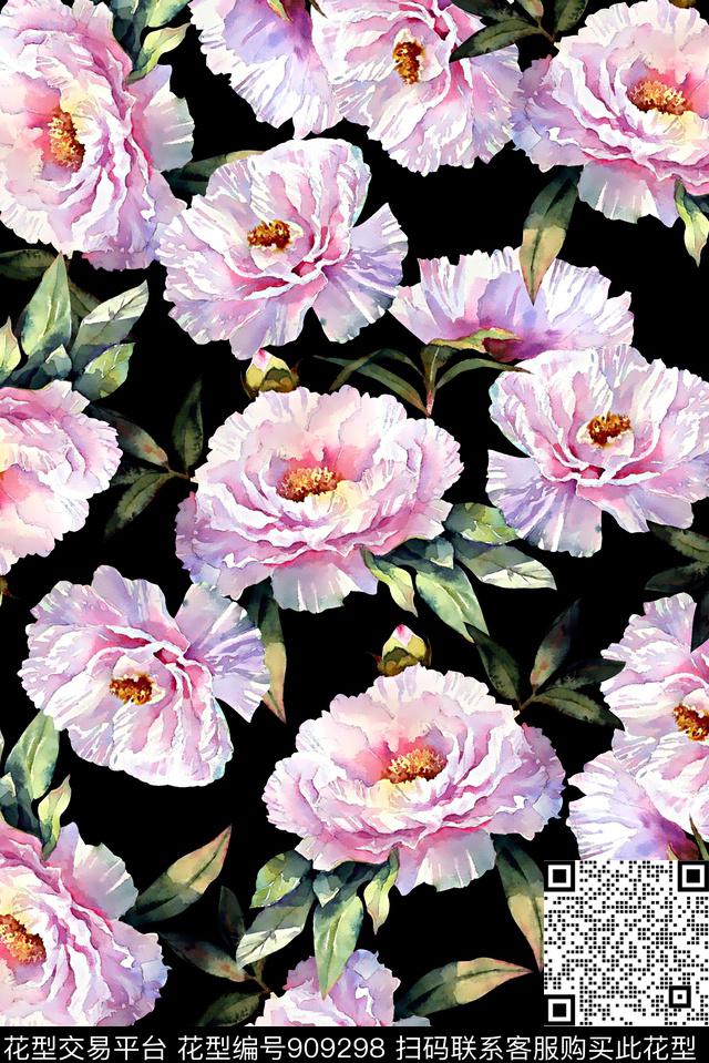 花卉水彩花卉女装数码印花华亿平台下载（图片编号: 909298） - 瓦栏（Walan）