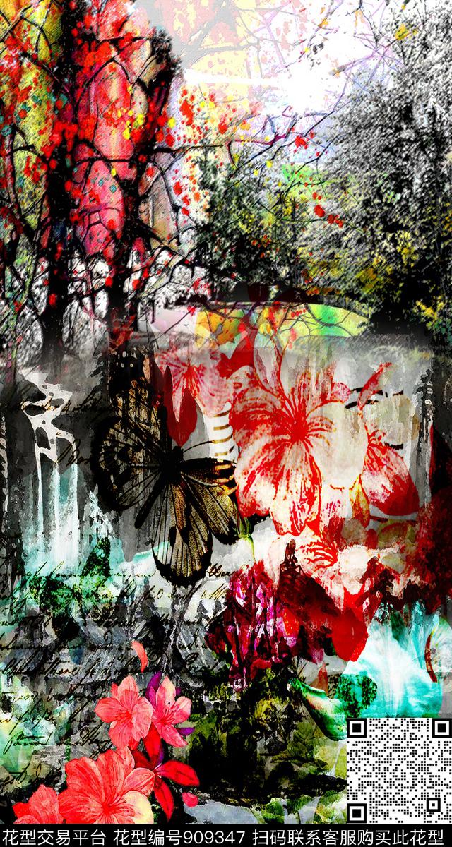 秋冬华亿平台数码华亿平台抽象花卉数码印花华亿平台下载（图片编号: 909347） - 瓦栏（Walan）