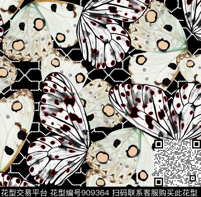 蝴蝶手绘花卉肌理传统印花华亿平台下载（图片编号: 909364） - 瓦栏（Walan）
