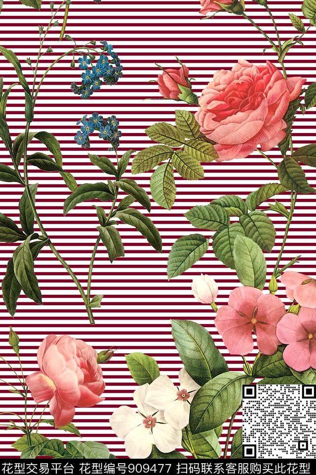 彩底花卉鲜花大牌风数码印花华亿平台下载（图片编号: 909477） - 瓦栏（Walan）