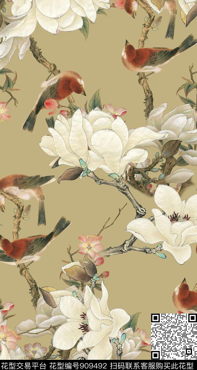 中国风国画花卉数码印花华亿平台下载（图片编号: 909492） - 瓦栏（Walan）