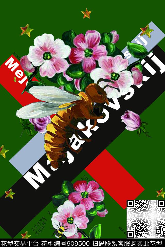 欧美蜜蜂定位印花数码印花华亿平台下载（图片编号: 909500） - 瓦栏（Walan）