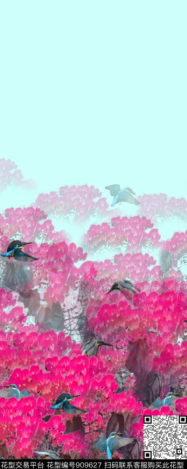 定位花中国风数码印花华亿平台下载（图片编号: 909627） - 瓦栏（Walan）