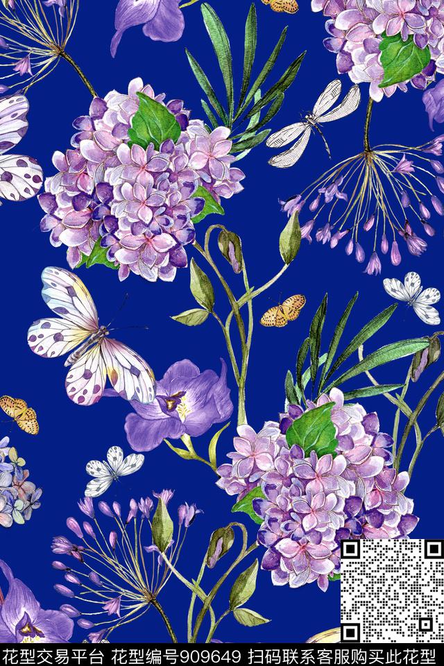 彩底花卉手绘花卉清新清爽花朵数码印花华亿平台下载（图片编号: 909649） - 瓦栏（Walan）