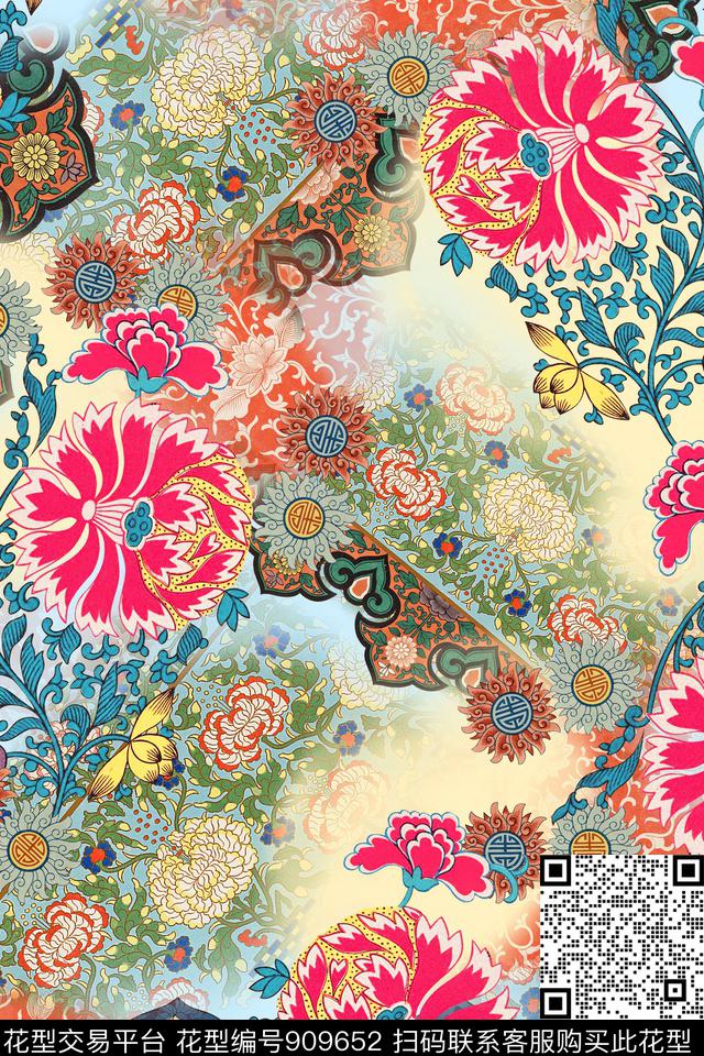 文艺复古花卉数码印花华亿平台下载（图片编号: 909652） - 瓦栏（Walan）