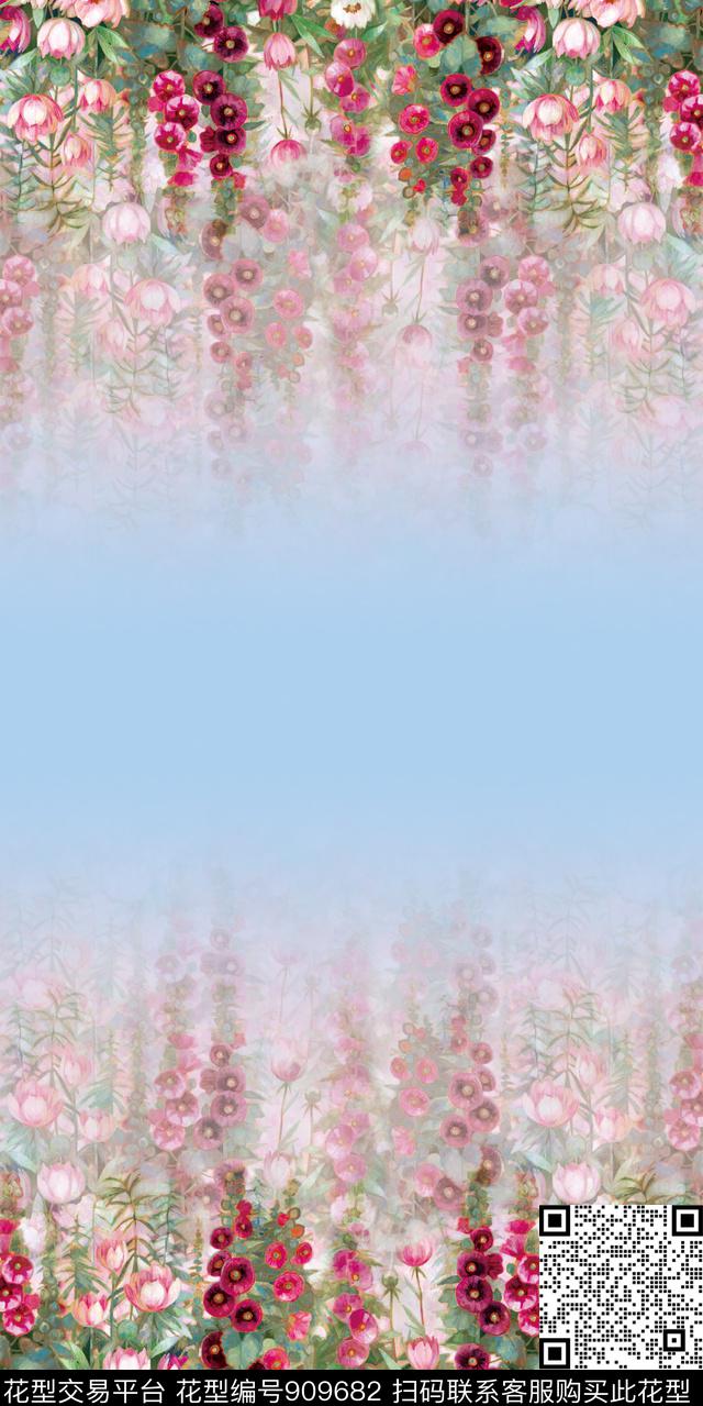 围巾花卉定位花数码印花华亿平台下载（图片编号: 909682） - 瓦栏（Walan）