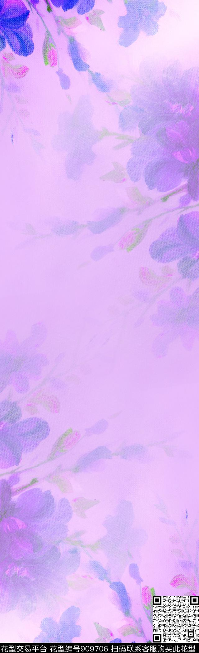 围巾花卉定位花数码印花华亿平台下载（图片编号: 909706） - 瓦栏（Walan）